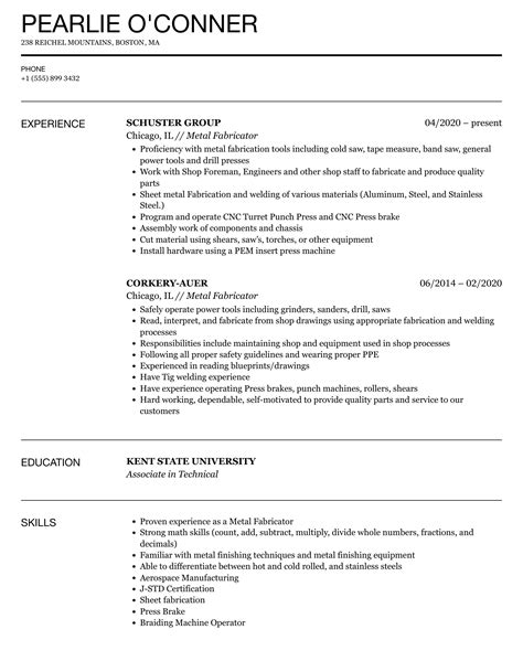 metal fabrication skills for resume